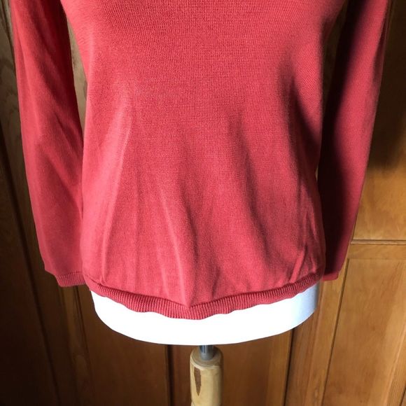 🍁J Jill Rust Orange Silk Trim Long Sleeve Knit Top Blouse Size S NWT - Picture 5 of 11